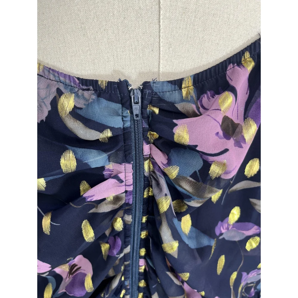 Fashion Nova Mini Dress XL Navy Ultimate Choice Metallic‎ Floral Ruched New Sexy